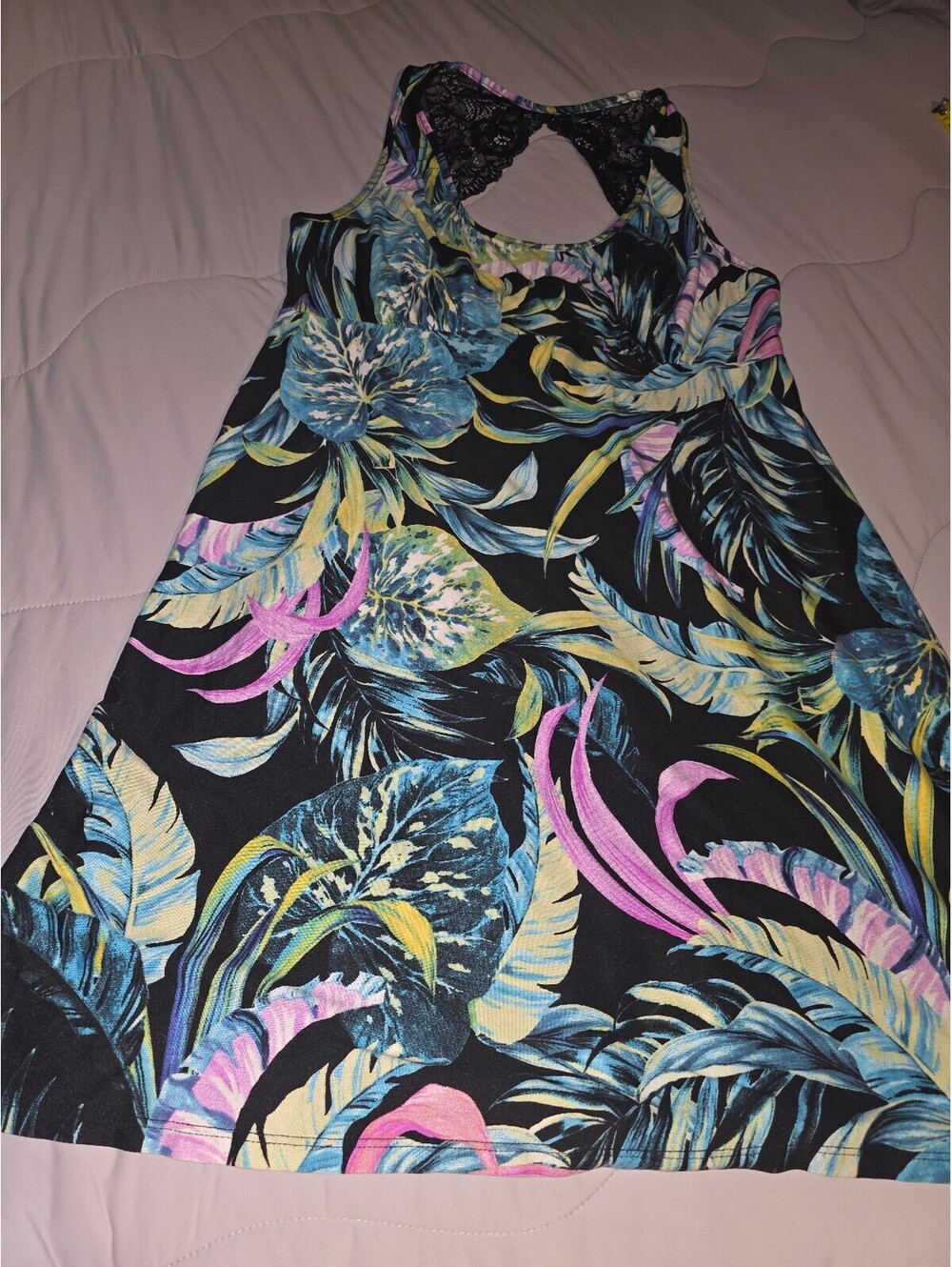Secret Treasures Chemise Nightgown L 12-14 Tropical Floral Lace Back Sleepwear